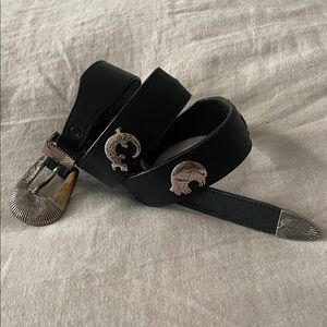 Black Leather Belt with Silver Accents